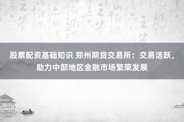 股票配资基础知识 郑州期货交易所：交易活跃，助力中部地区金融市场繁荣发展