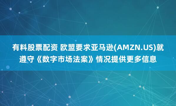 有料股票配资 欧盟要求亚马逊(AMZN.US)就遵守《数字市场法案》情况提供更多信息